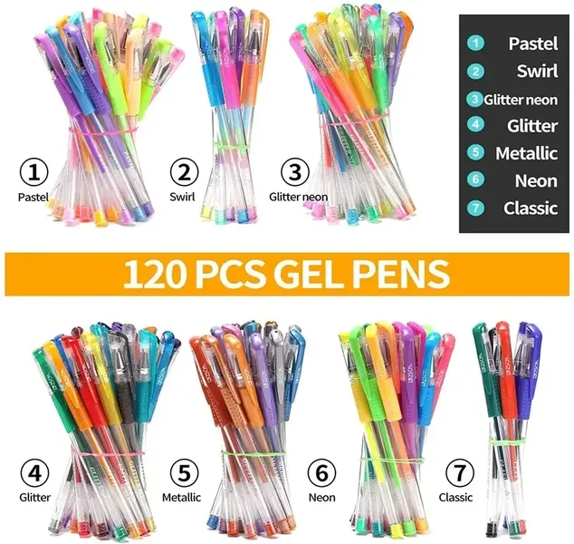 120 Pack Glitter Gel Pens Set, ZSCM 60 Colors Pens Include 48 Glitter Pens,  12Classic Pen With 60 Matching Color Refills, Canvas Bag For Adults