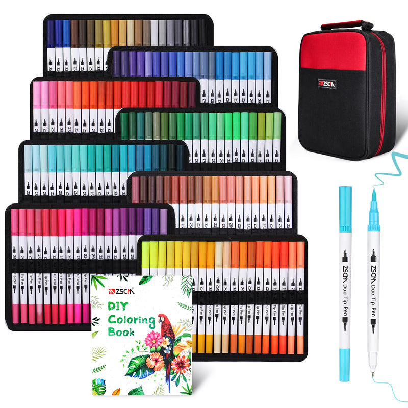 ZSCM Duo Tip Brush Coloring Pens,60 Colors Art Markers,Fine & Brush Tip Pen  for Kids Adults Coloring Book Bullet Journals Planner Writing Drawing Note  Taking, Include Brush Lettering Calligraphy