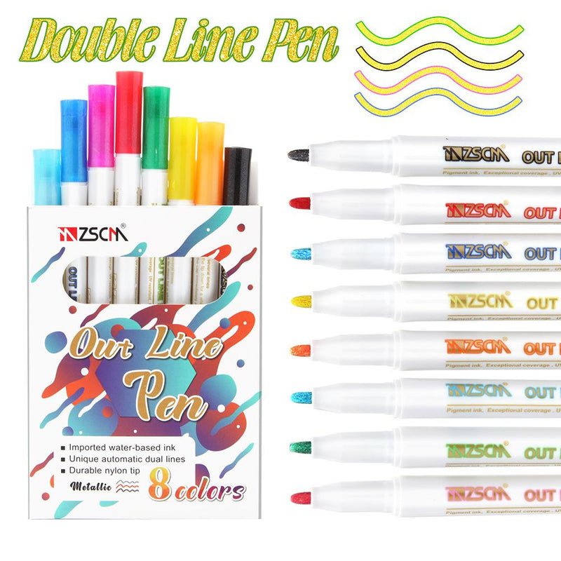 ZSCM Outline Metallic, 12 Colors Double Line Paint Permanent