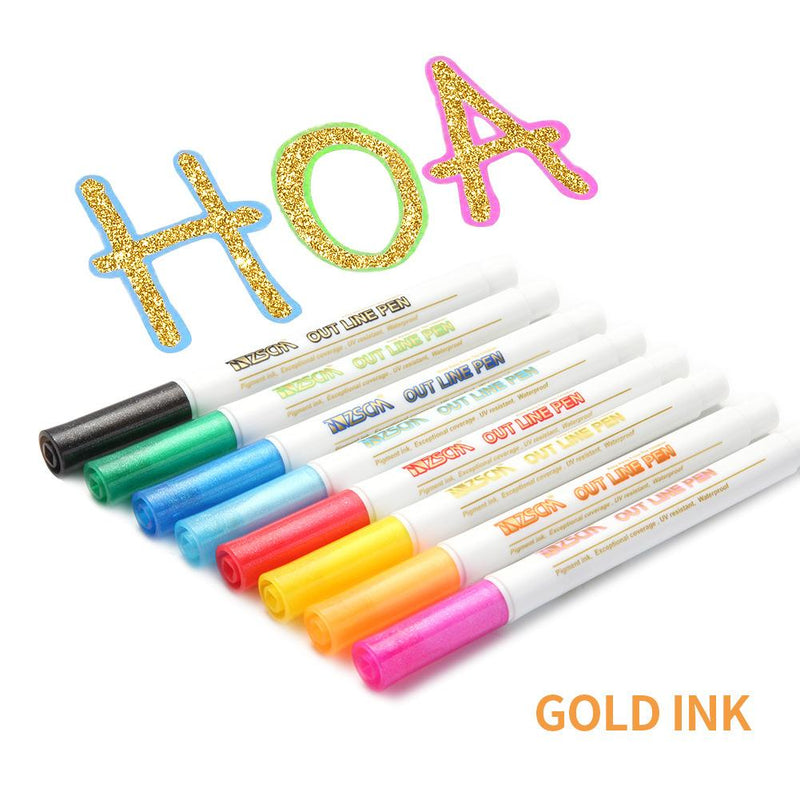 ZSCM 8 Colors Gold Metallic Outline Markers