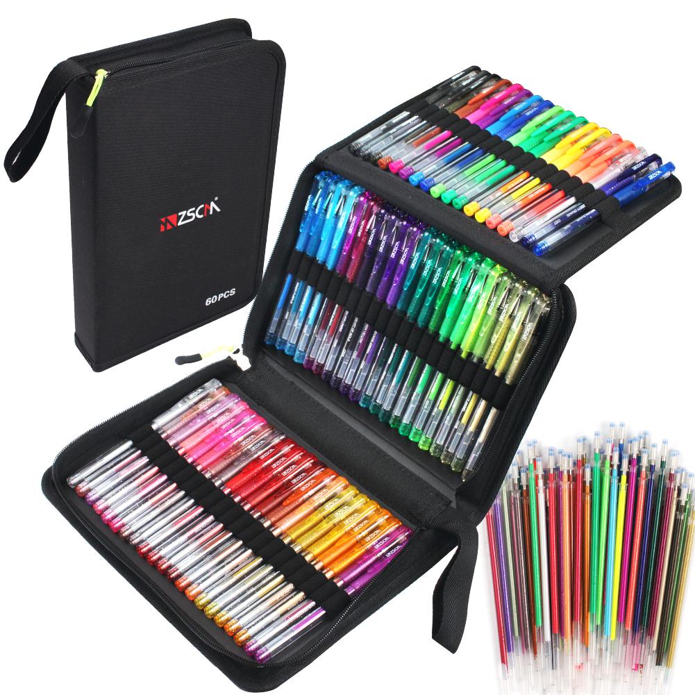 ZSCM Gel Pens for Adult Coloring Books, Glitter Neon Gel Pens Set Include 60 Colors Gel Marker Pens, 60 Matching Color Refills, for Kids Drawing Gift