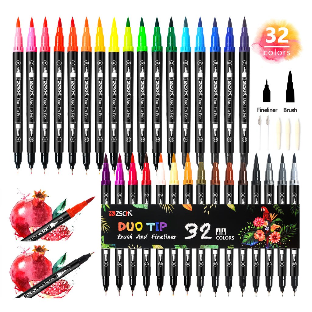 ZSCM Duo Tip Brush Coloring Pens,60 Colors Art Markers,Fine & Brush Tip Pen  for Adults Coloring Book Journals Planner Writing Drawing Note Taking