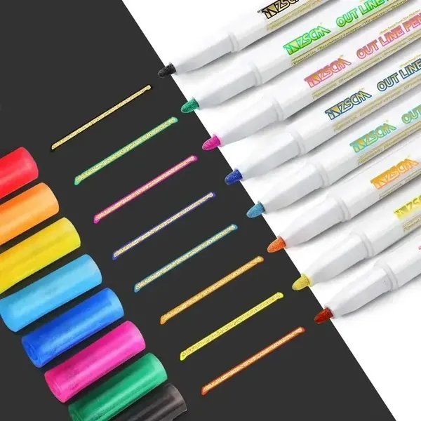 ZSCM 8 Colors Gold Metallic Outline Markers