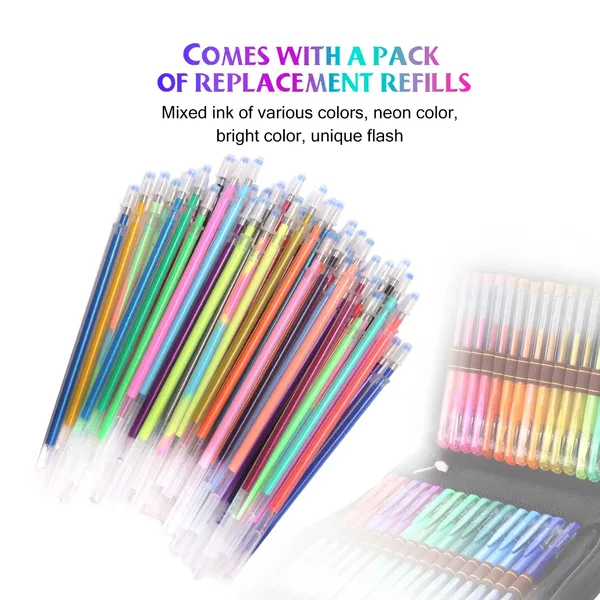 Glitter Gel Pens, 100-Color Neon Glitter Pens Fine Tip Art Markers