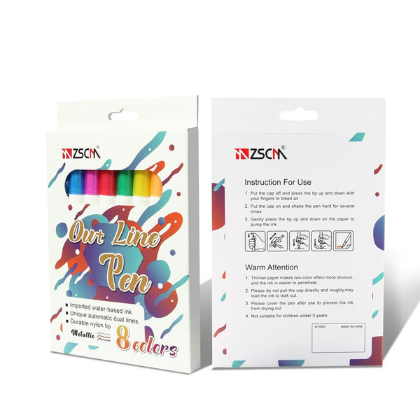 ZSCM 8 Colors Gold Metallic Outline Markers