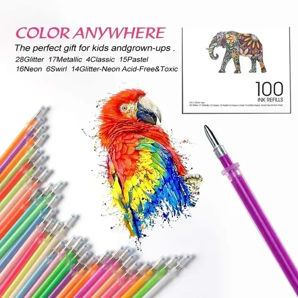 Glitter Gel Pen Ink Refills-100 Colors
